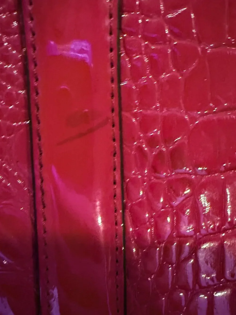New Orli Collection Red Patent Croc Embossed Dome Satchel Bag Gold Hardware